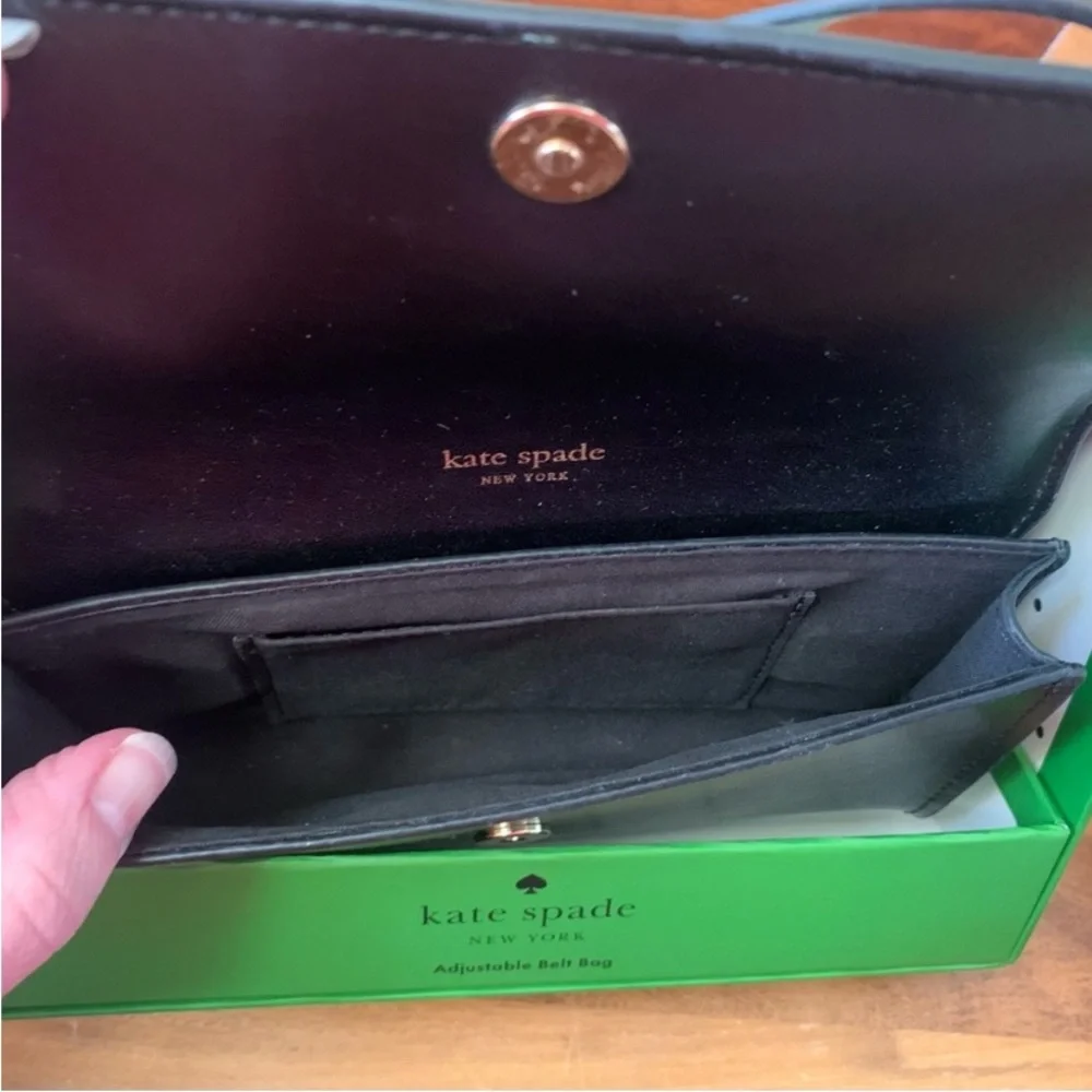 KATE SPADE Black Leather Bow Adjustable Crossbody Belt Bag